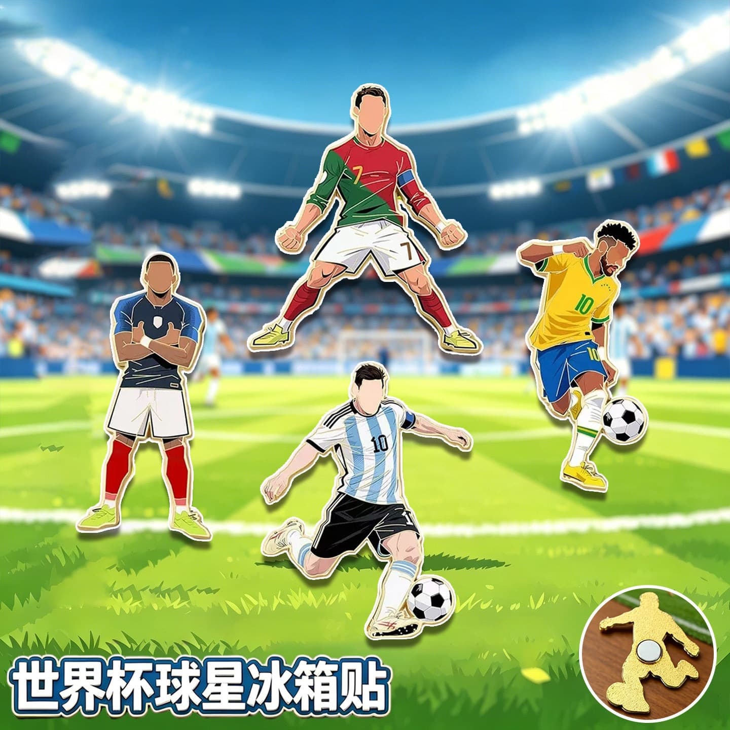 2026 World Cup Merchandise Refrigerator Magnets Featuring Football Stars Cristiano Ronaldo and Messi, Magnetic Stickers for Football Sports Events and Gifts