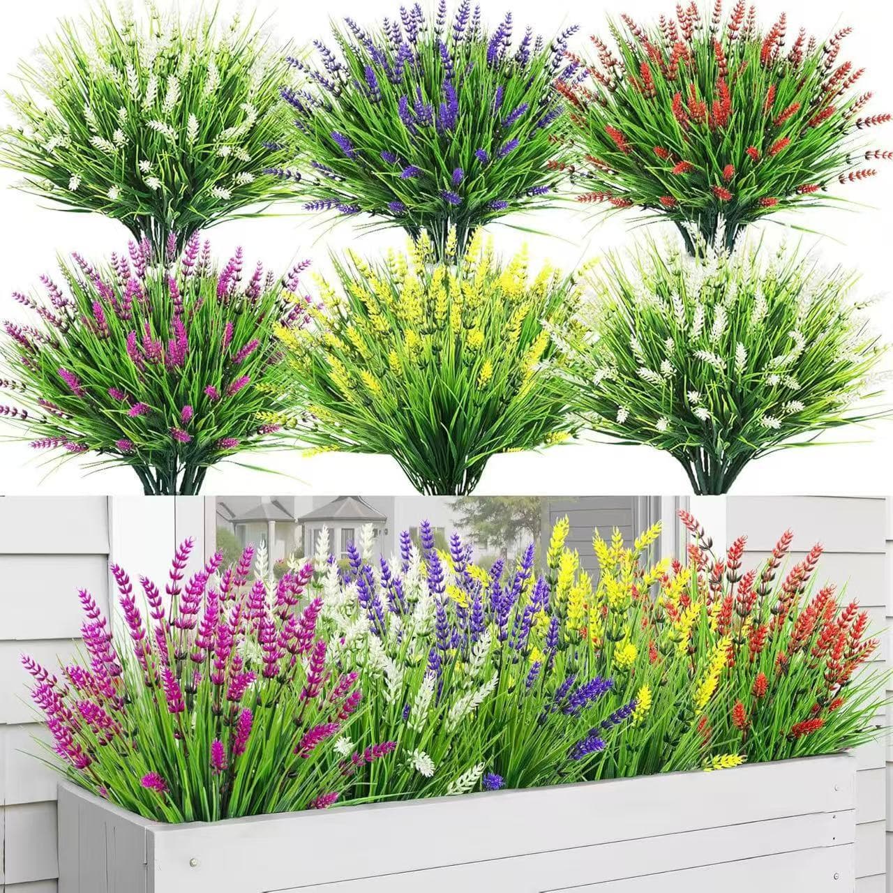 Cross-border Hot Selling Artificial Lavender 7-Branch Fake Plant for Home Outdoor Decoration
