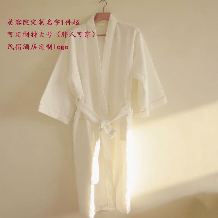 Pure Cotton Waffle Weave Bathrobe with Logo Embroidery, Spa & Hotel Robe in Plus Sizes