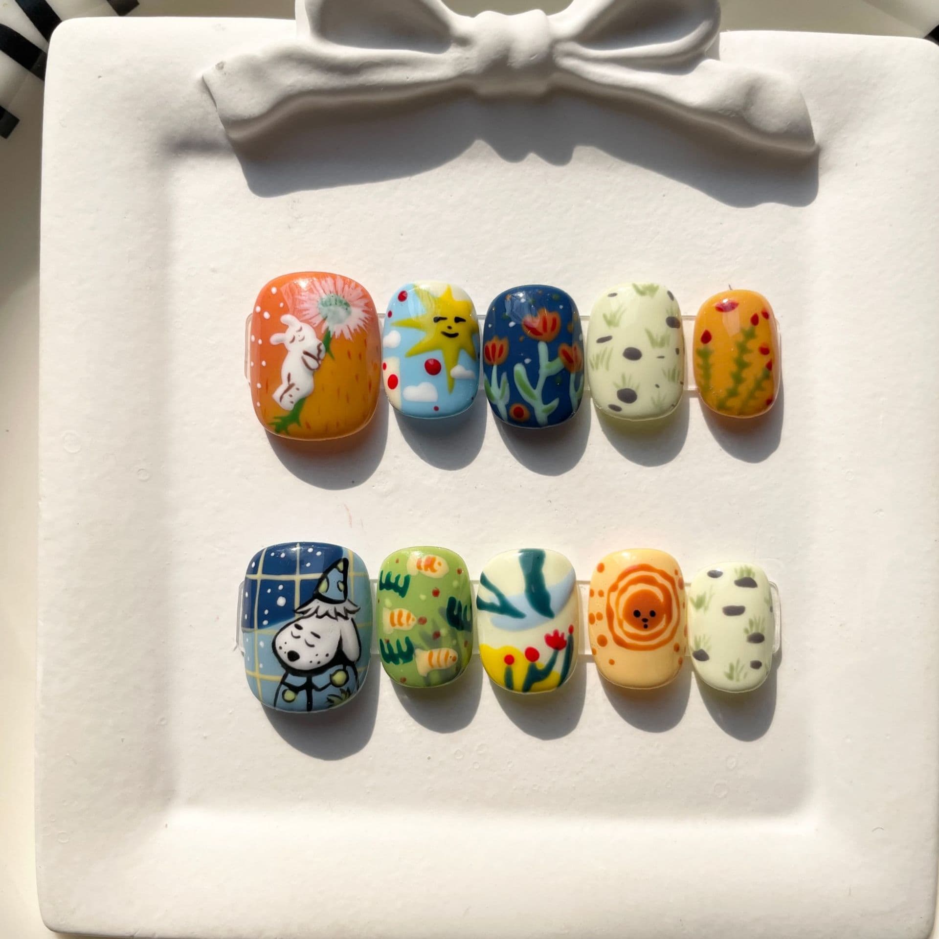 Hand-painted Wearable Nails, Popular Cute Cat Eye Short Finished Nail Tips, Ins Style Press-on Nails