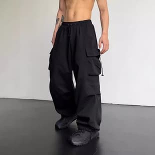 American Style Quick-Dry Cargo Pants for Men 2024 Summer New Parachute Pants High-Waist Loose Casual Sport Long Pants