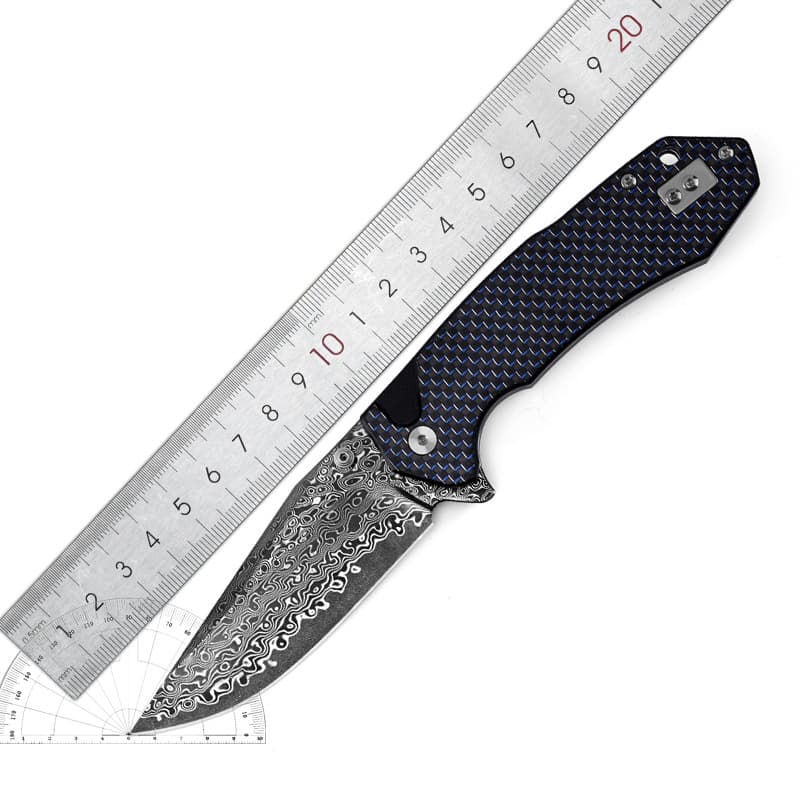 Wholesale Camping Picnic Folding Knife Portable Damascus Steel G10 Carbon Fiber Handle Pocket Outdoor Knife