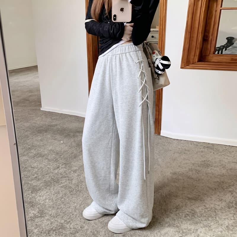2026 Fall New American Style Tie-Strap Design Athletic Sweatpants for Women, Loose High-Waist Slimming Casual Pants for Tall Women