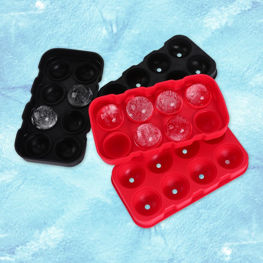 8-Cell Round Ice Cube Tray Whiskey Ice Cube Creative Square Ice Maker Round Ice Ball Mold with Lid Silicone Ice Cube Tray