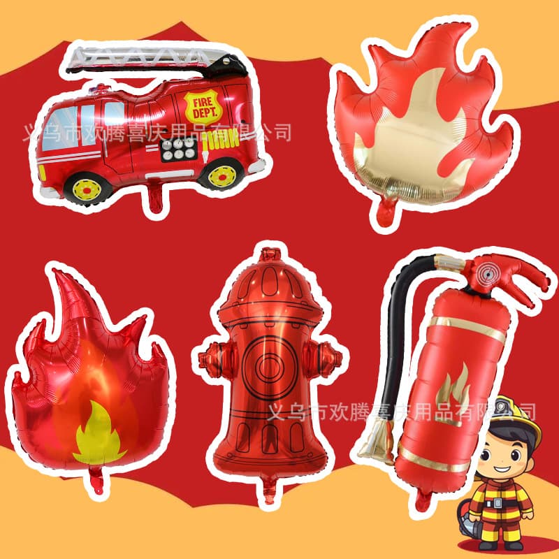 Shaped Flame Fire Hydrant Fire Extinguisher Fire Balloon Theme Birthday Wedding Decoration Aluminum Film Balloon Wholesale Stock