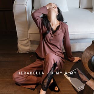 2026 New French Ribbed Cotton Blend Lace Trim Pure Color Plus Size Pullover Long Sleeve Pajama for Women, Casual Homewear