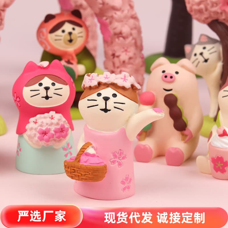 ZAKKA Cat Japanese Sakura Tree Wreath Cute Handmade Ornament Kawaii Sakura Resin Craft Figurine
