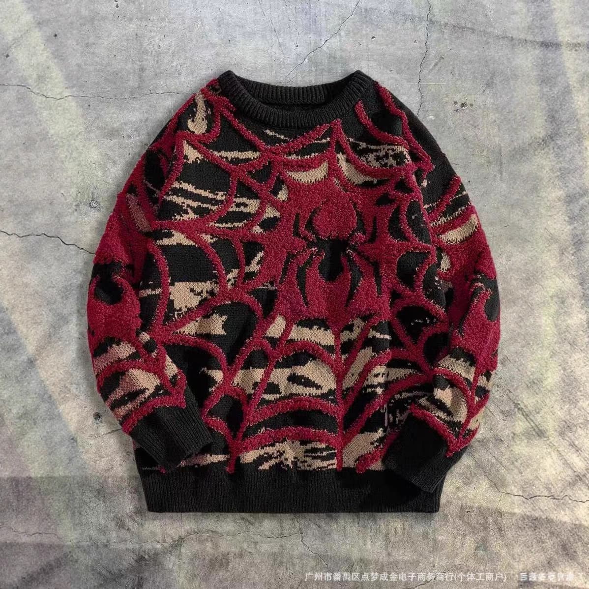 2026 Cross-Border Fashion Men's Spider Sweater Knit Pullover Embroidered Heavy Work Cross-Border Temu Amazon