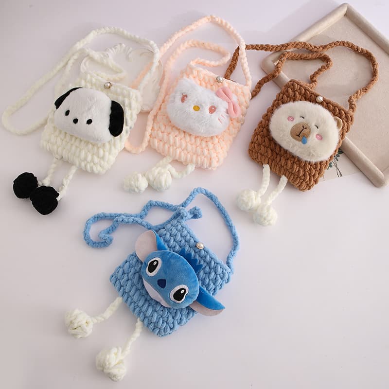 Cartoon Hand-Knitted Storage Bag Coin Purse Cute Bag Shoulder Bag Earphone Bag Phone Bag Knitted Bag
