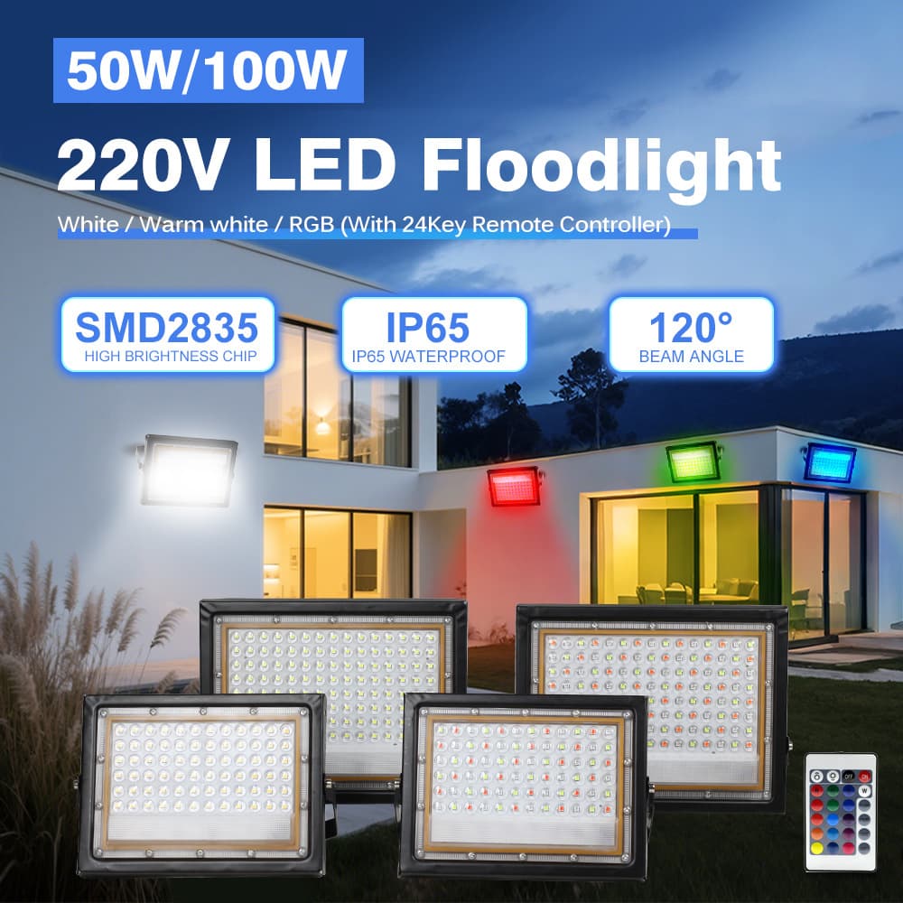 LED Floodlight AC220V Outdoor Floodlight IP65 Waterproof 50W100W Projection Light, DC12V Stall Light
