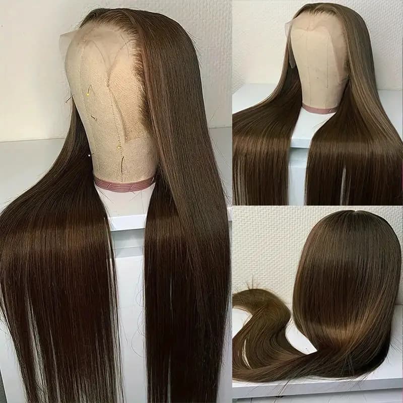 Front Lace Human Hair European & American Wig African Chocolate Human Hair Women's Long Straight Full Wig