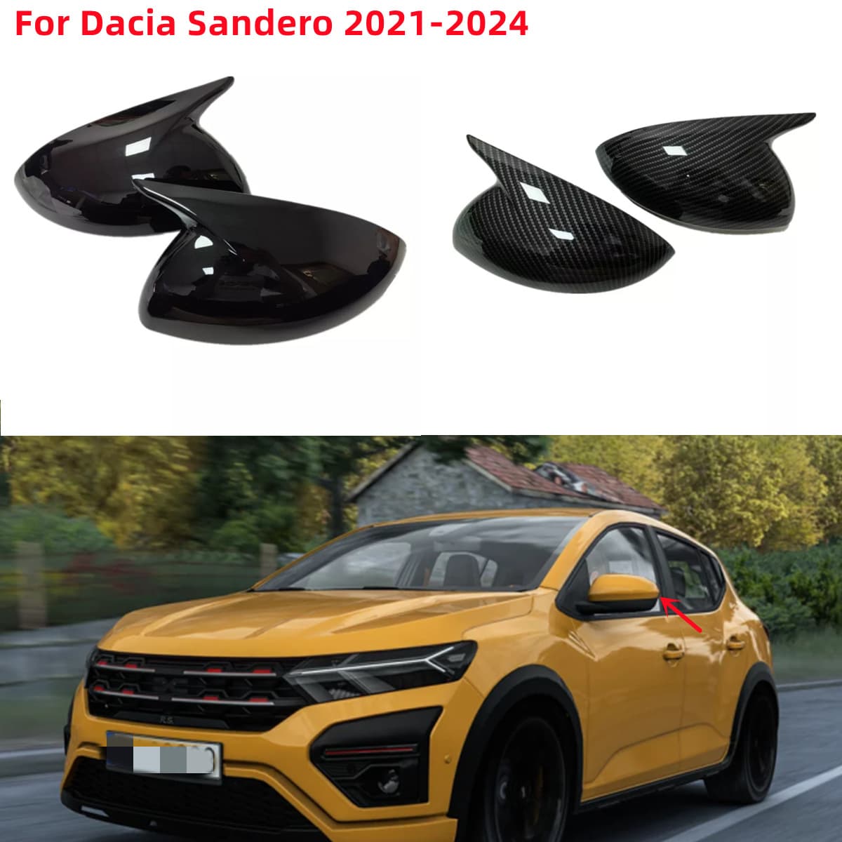 Horn-Style Mirror Caps Rearview Mirror Covers for Dacia Sandero, Adhesive Mount Exterior Trim