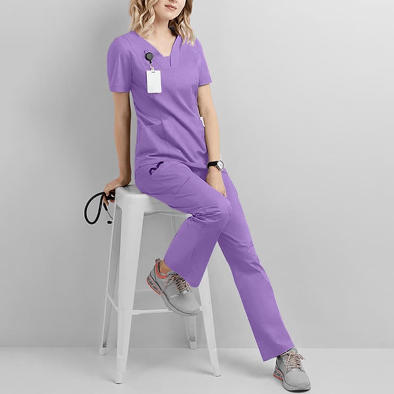 Cross-border Scrub Set Short Sleeve Long Pants Nurse Uniform Stretch Quick-Dry Isolation Surgical Gown Dental Doctor Workwear