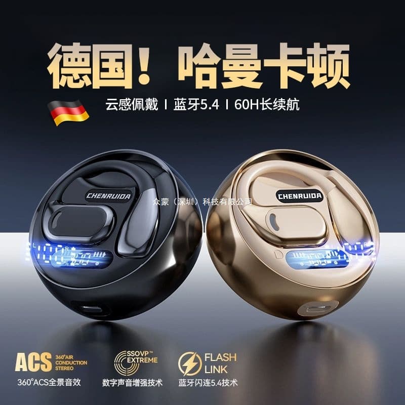 Bluetooth Earphones Berlin Sound Bone Conduction Open-Ear True Wireless 2024 New Model Over-Ear Sports for Men and Women