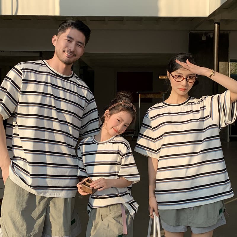 2026 Summer New Arrival Japanese Style Striped T-Shirt for Parents and Children - Short-Sleeve Tops for a Family of Three (Mother, Daughter, and Son) - Stylish and Trendy