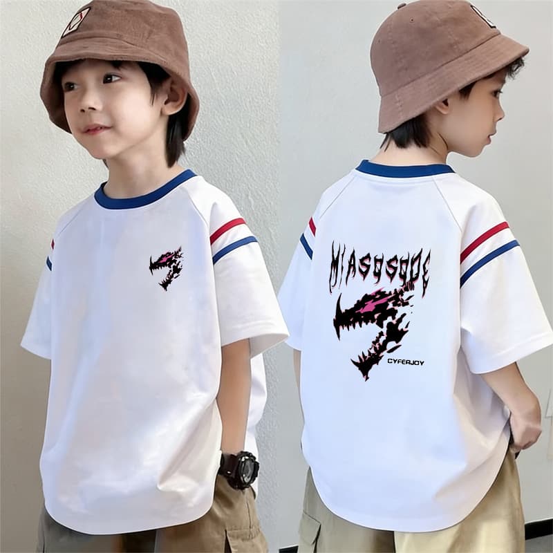 Trendy Kids American Style Boys Cotton Color-Block Short Sleeve T-Shirt New Summer Style for Older Boys Cool Half Sleeve Top