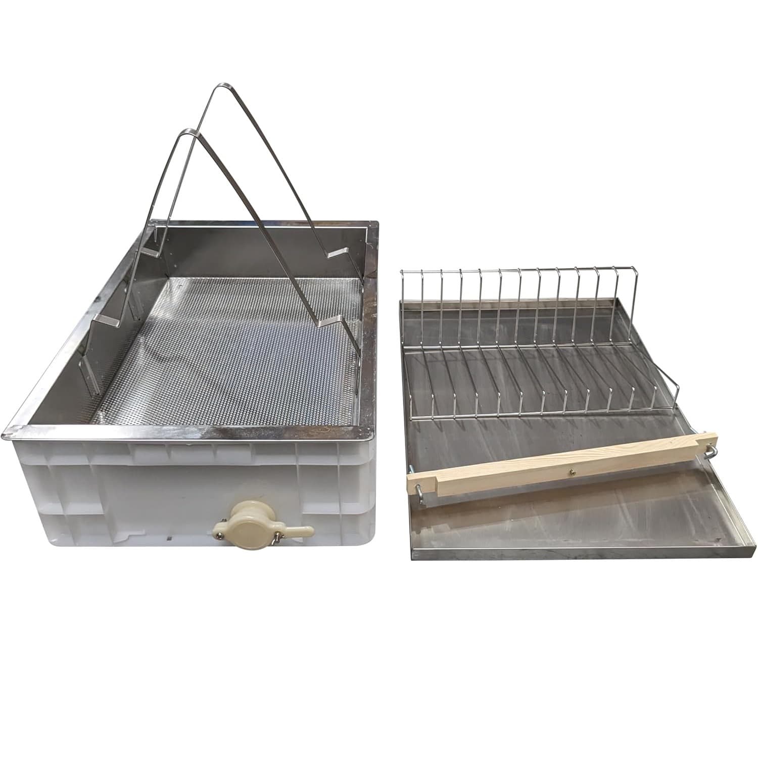 Honeycomb honey rack for beekeeping, stainless steel scraper and cutter honey tray, honey leakage collecting tray storage box set of 3