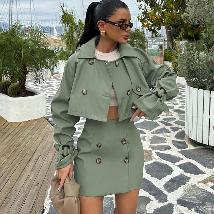 Foreign trade independent station women's British style fashion temperament short work jacket half-length hip skirt suit high-end