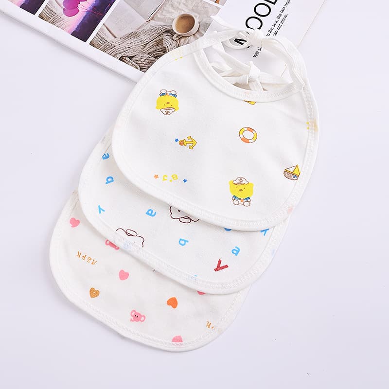 Newborn Baby Drool Bib 100% Cotton Infant Bib Round Cartoon Tie-On Feeding Bib