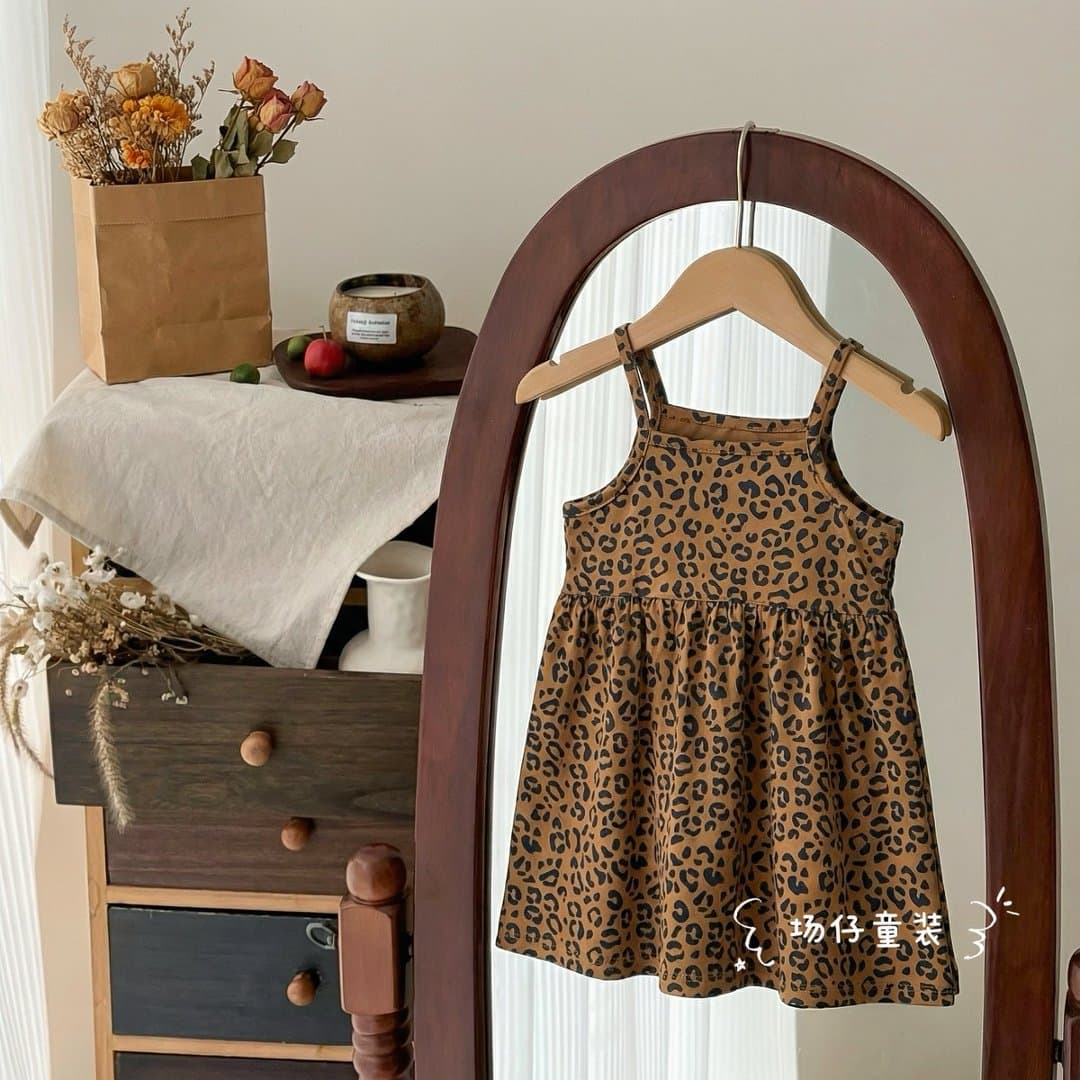 Girls leopard print dress summer new Korean version children's cool and cool suspender skirt baby fashion vest dress trend