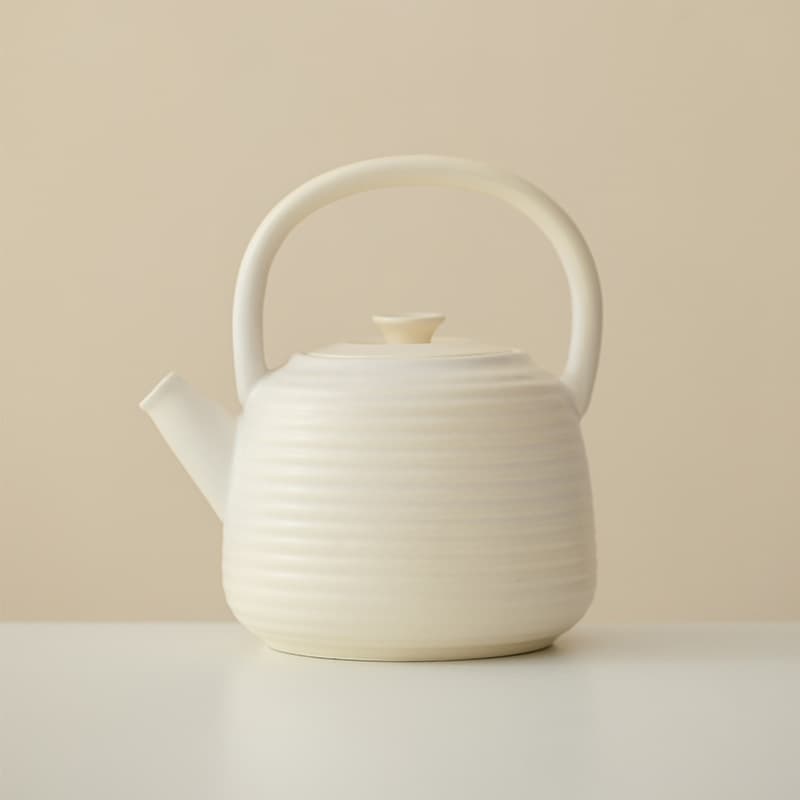 Jiutianshao High-Aesthetic Horizontal-Stripe Handle Teapot Retro Tea Brewing Pot Home Office Tea Set Hotel Restaurant Kettle