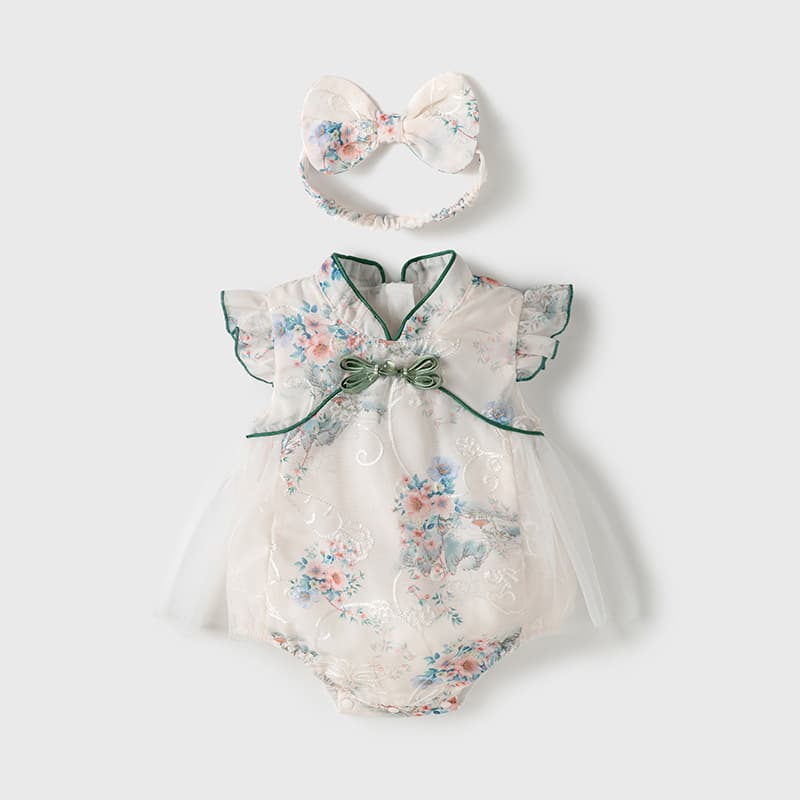 Baby Summer New Bodysuit Stylish Baby Girl Chinese Style Romper Crawling Suit Newborn Onesie Outfit