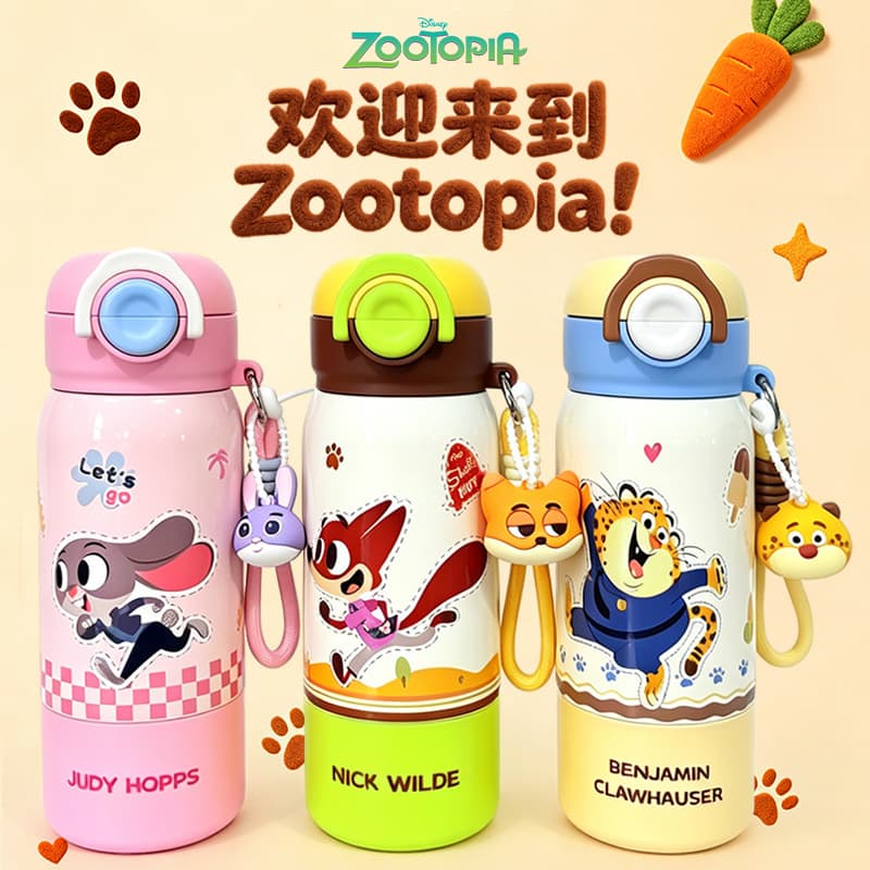 Zootopia Judy & Nick Insulated Cup, Children's Straw Cup 2026 New Style, School Water Bottle for Female Students