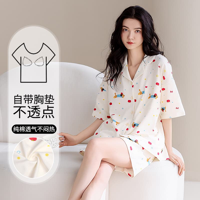 Pure cotton pajamas for women summer with padded short-sleeved shorts 2026 new style can be worn outside cute home clothes suit summer