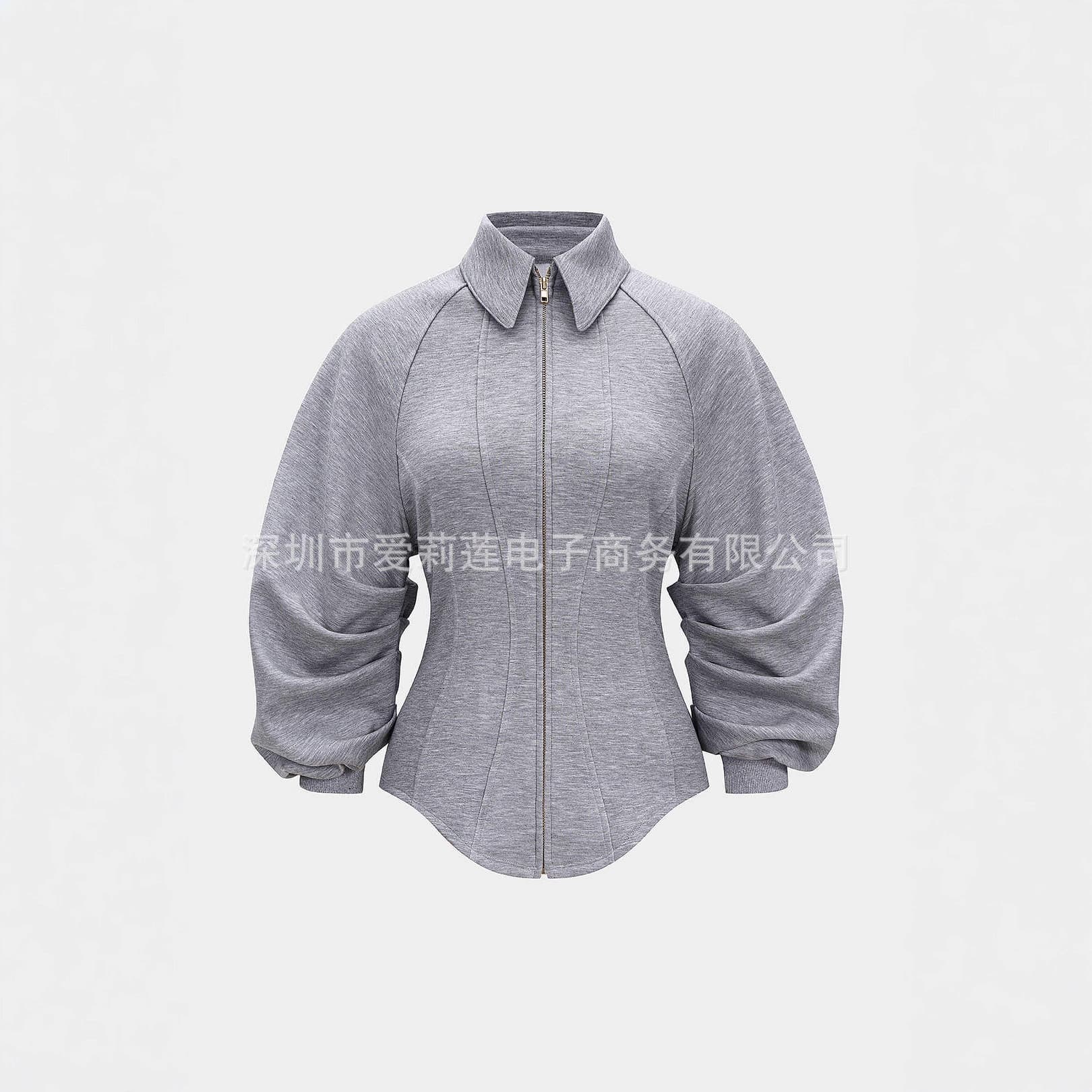 Y2K Hot Girl Waist-Cinching Slimming Zip-Up Jacket, Niche Design Puff Sleeve Lapel Top, Retro Personality Hoodie