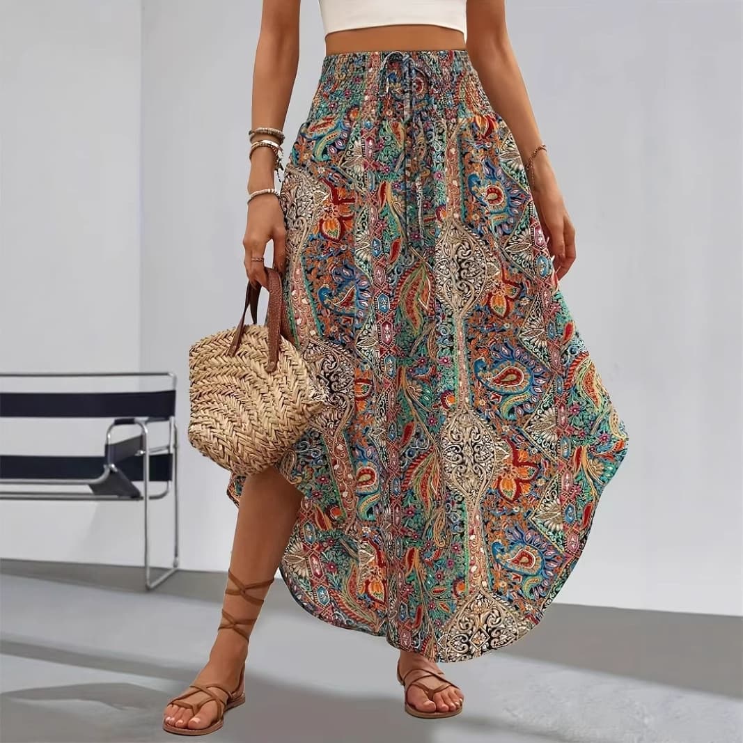 In Stock Amazon EU/US Cross-Border Bestseller Spring Summer New Boho Ethnic Style Printed A-Line Casual Skirt