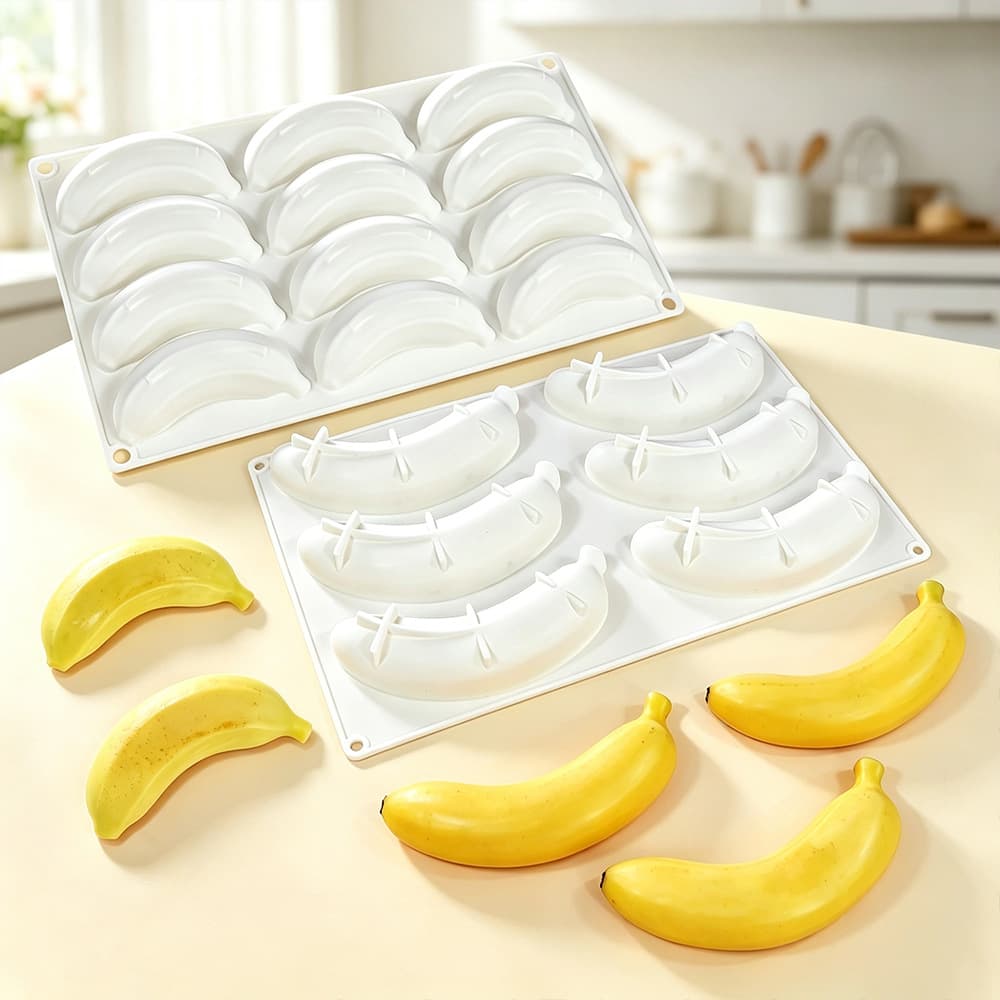 Large 6-Cavity Banana Cake Mousse Mold, Simulated Fruit Ice Cream Silicone Mold, DIY Banana Chocolate Mold