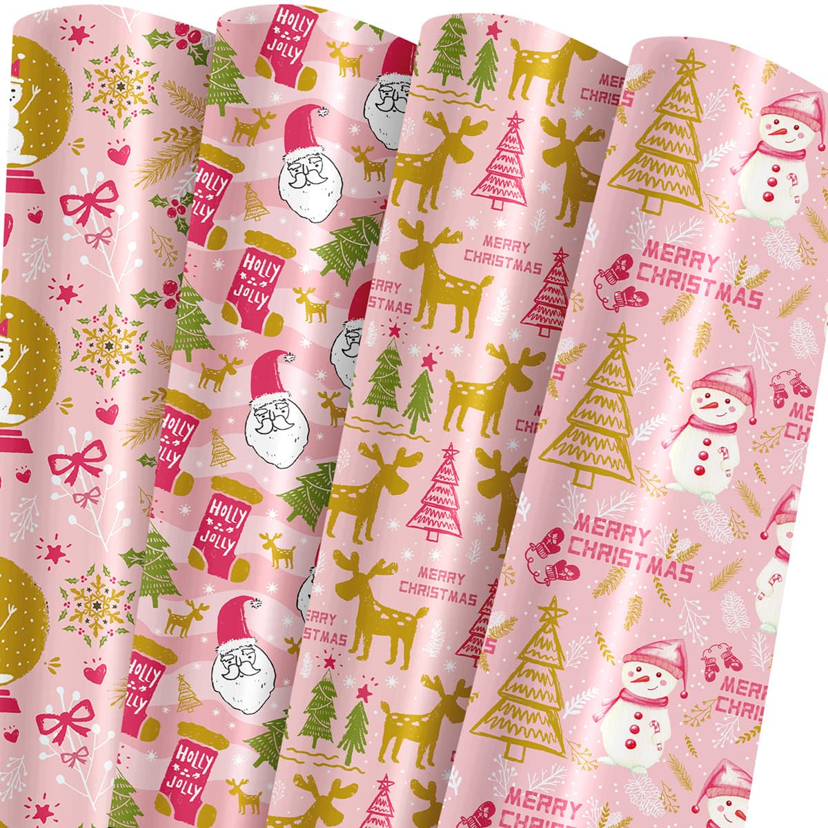 New pink Christmas gift wrapping paper, coated paper birthday gift wrapping paper, 12 sheets per set.