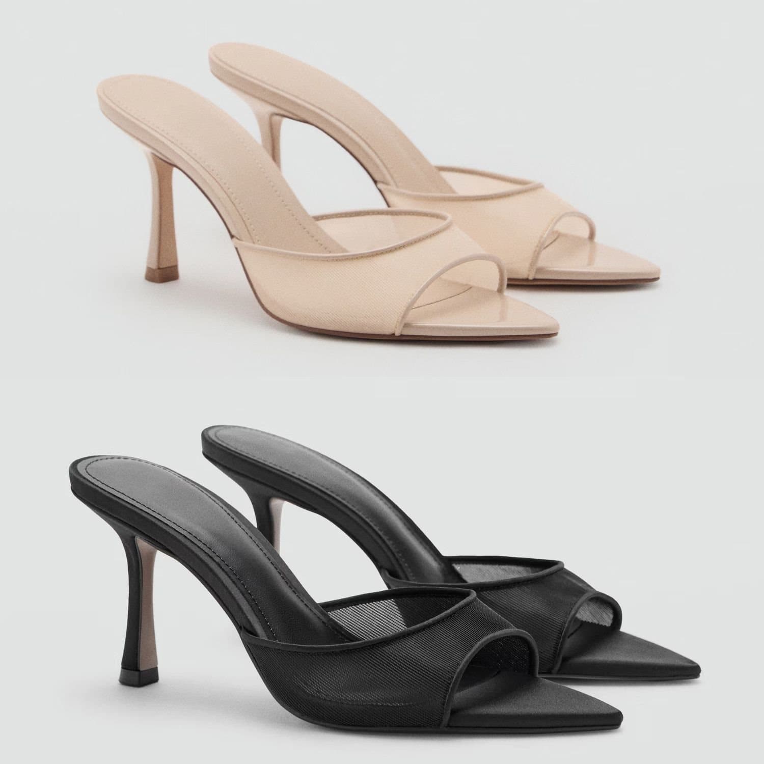 MNG Pointed Toe Flat Sandals Summer Casual Style Mesh Transparent Thin Heel High Heel Comfortable Women's Slippers