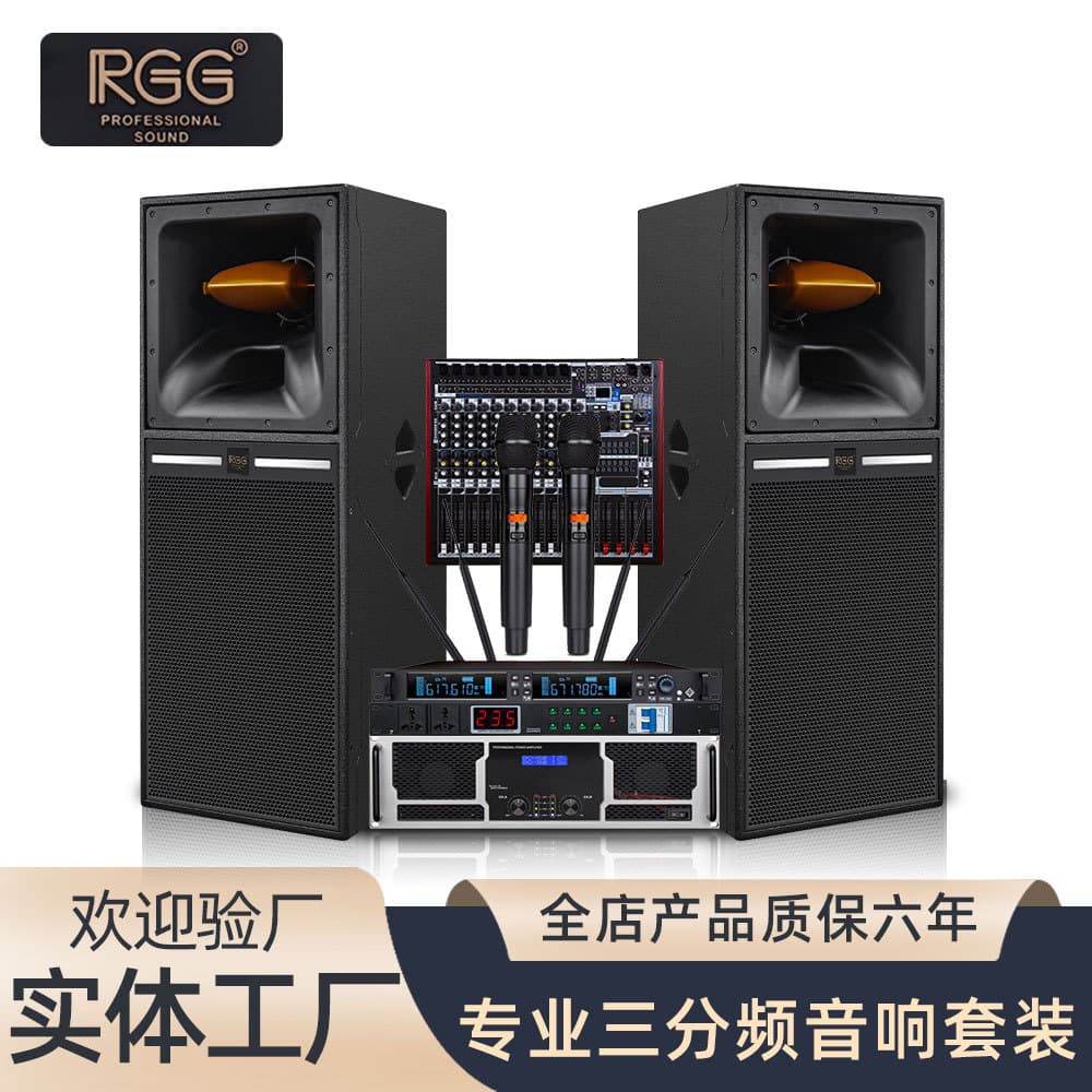 Wedding Stage Audio Set Stage Audio Dual 15-inch Birch Cabinet with Horn Three-Way Low, Mid, High Frequency