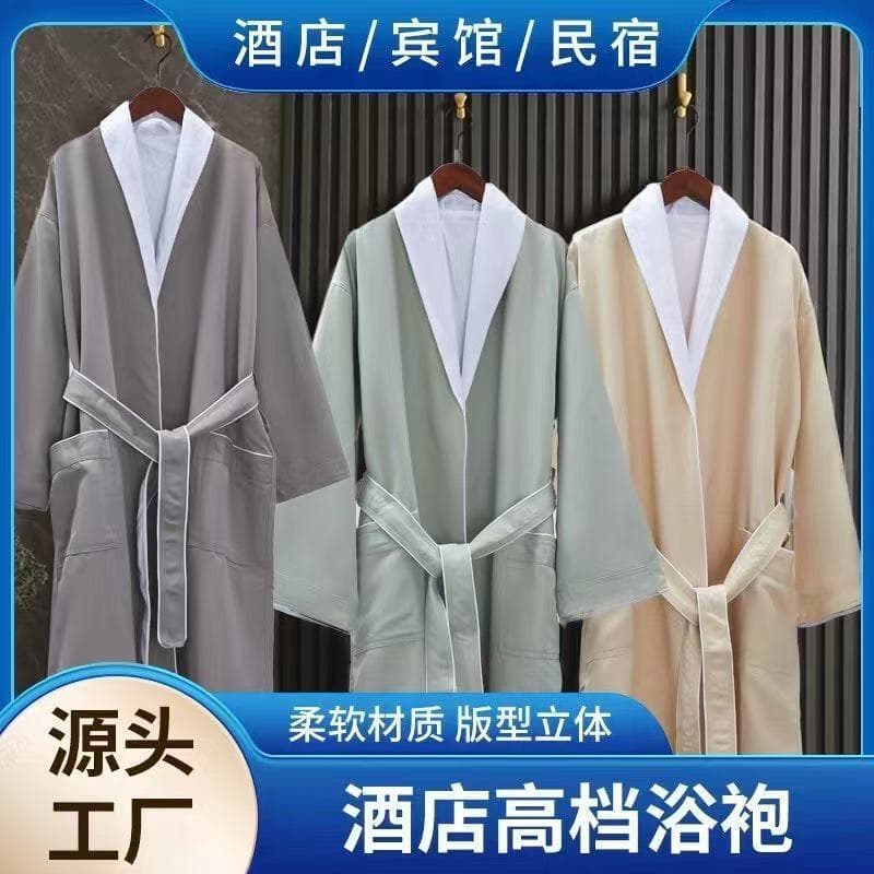Double-Layer Bathrobes, Minimalist Chinese Style Long Robes for Men and Women, Couples' Wear in Soft Gray Gabardine with Short Pile