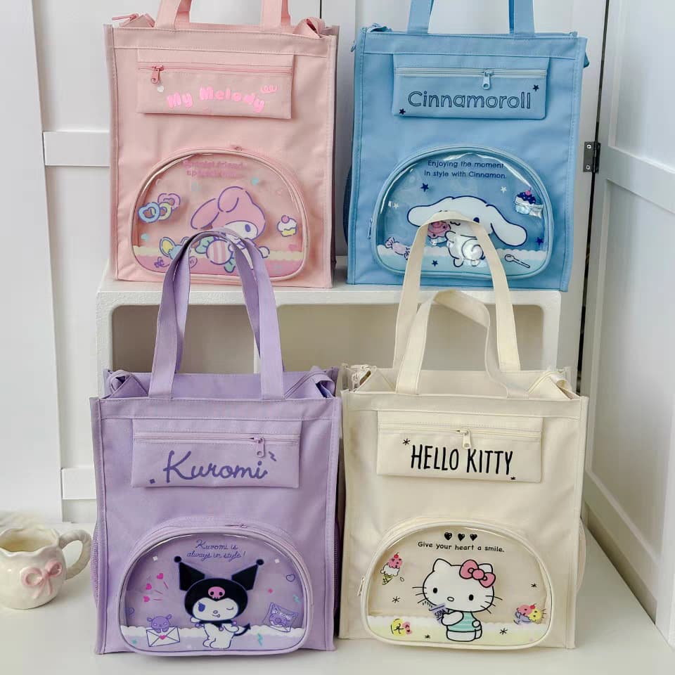 Genuine Sanrio Tote Bag Book Bag Elementary Student Canvas Bag Kuromi Girl Homework File Bag Tutoring Class