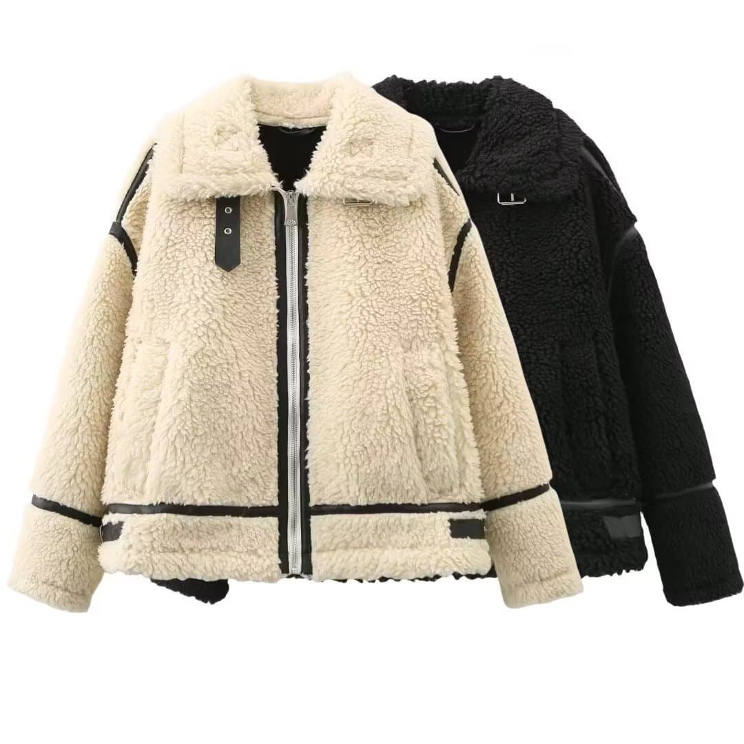 Foreign trade European and American clothing 2024 autumn and winter new style fur one-piece lambswool effect European and American women's jacket