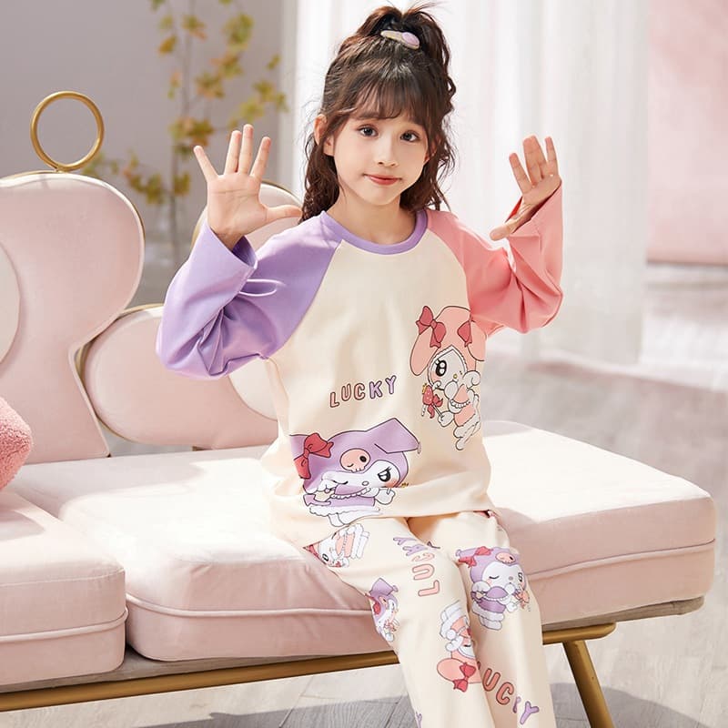 Girls' Pajamas 2025 Spring/Autumn New Children's Cartoon Kuromi Set Teen Girls' Cotton Homewear