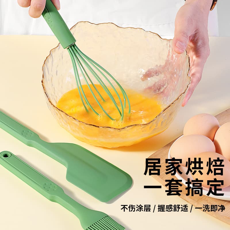 Baking Tool Set 3-Piece Manual Whisk, Jam Spatula, Silicone Brush, Integrated Spatula for Baking Cakes