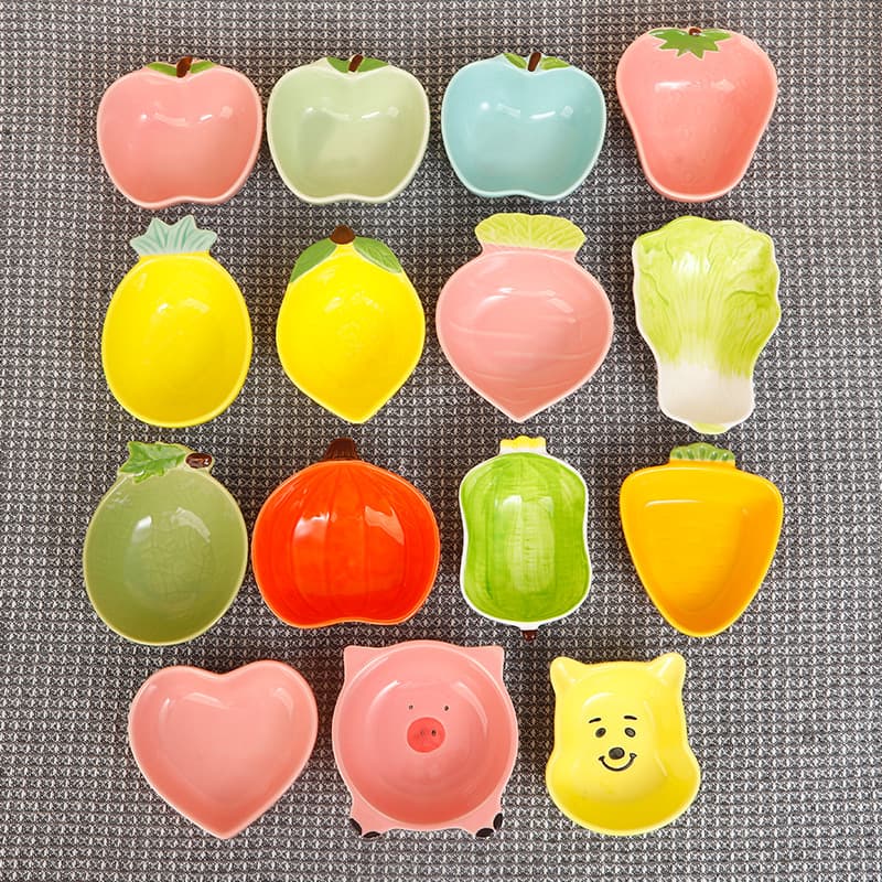 Creative and Cute Fruit & Vegetable Flavor Dish, Cartoon Adorable Home Seasoning Dish, Dip Plate, Vinegar Dish, Condiment Plate