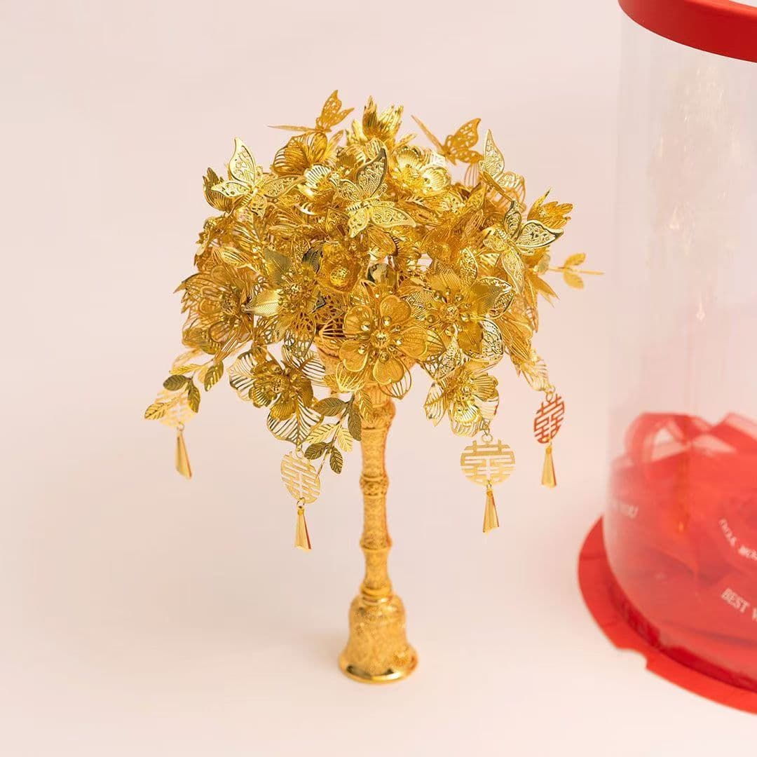 New Pure Gold Bouquet Material Kit for Chinese Wedding, Xiuhe Dress Scepter, and Gift for Friends' Weddings
