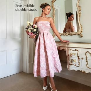 Women's Fashion Casual Elegant Daily Party Date Woven Jacquard Tube Top Dress French Style Dress