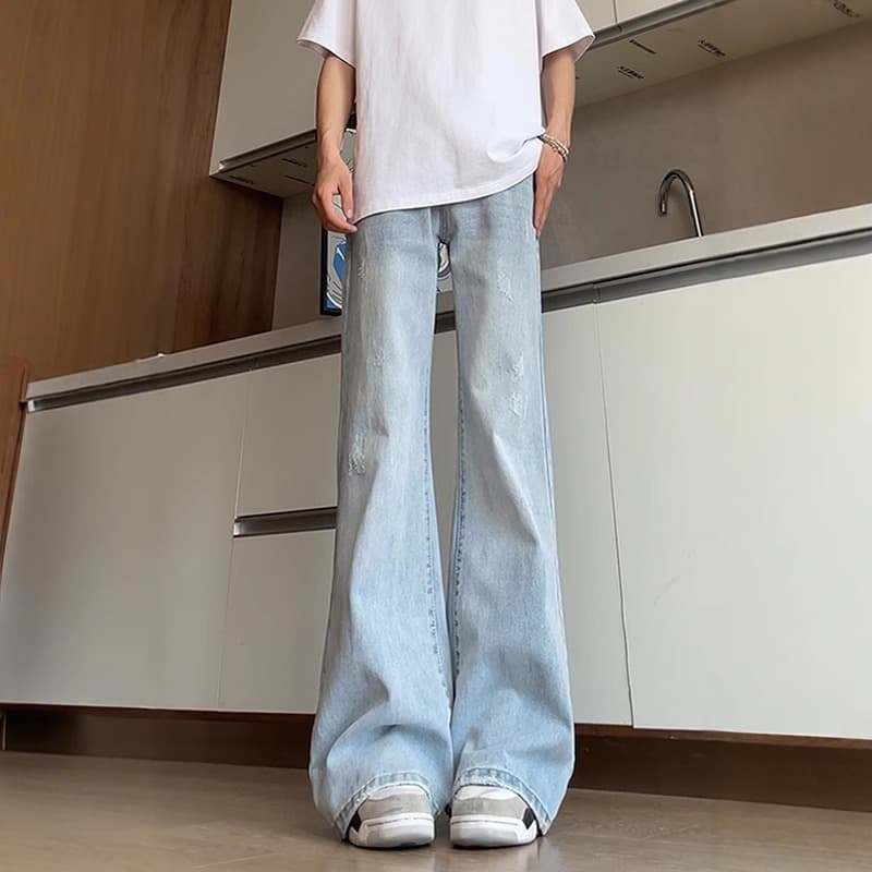 Slightly Flared Jeans for Men, Straight-Leg Loose Curved Wide-Leg American High-Street Vibe Pants, Trendy Versatile Casual Long Pants