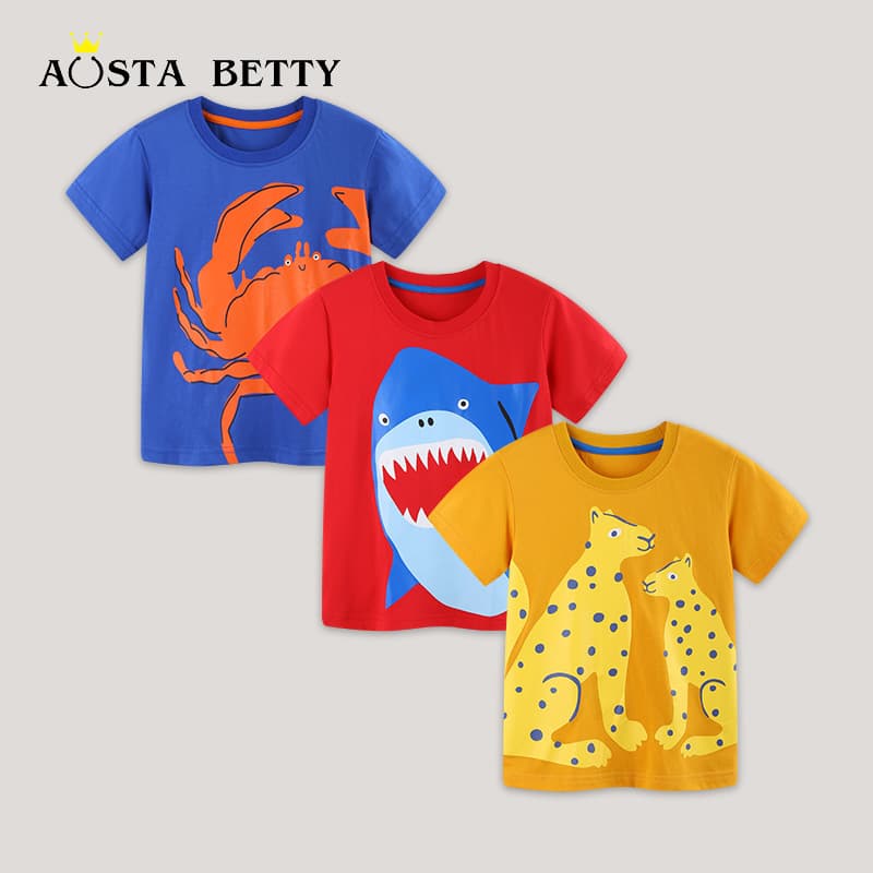 2026 Summer New Boys T-Shirt European and American Style Fashion Print Kids T-Shirt Knitted Cotton Sportswear for Mixed Batch