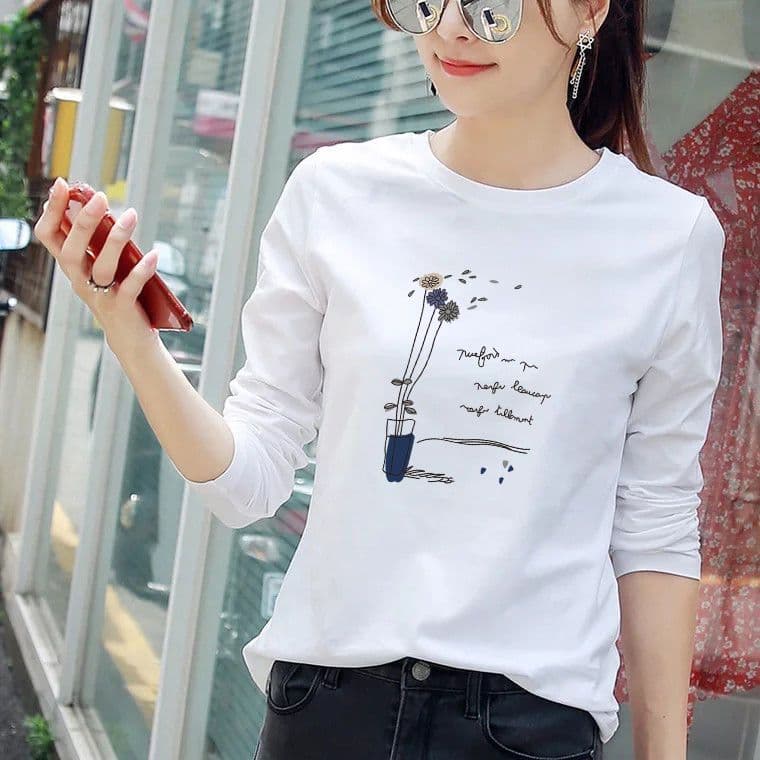 95% Cotton 2026 New Long Sleeve T-Shirt Women Loose Korean Style Casual Versatile Long Sleeve T-Shirt Top Base Layer Women