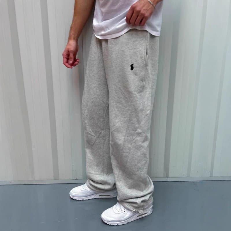 Cross-border European Men's Casual Pants, Hip Hop Style, Elastic Waist, Horse Embroidery, Loose, Fleece-Lined Straight Leg Sweatpants
