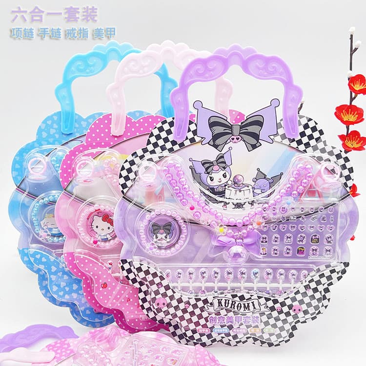 Genuine Sanrio nail stickers bracelet nail necklace six-in-one set stickers children's decorative 3D nail art stickers