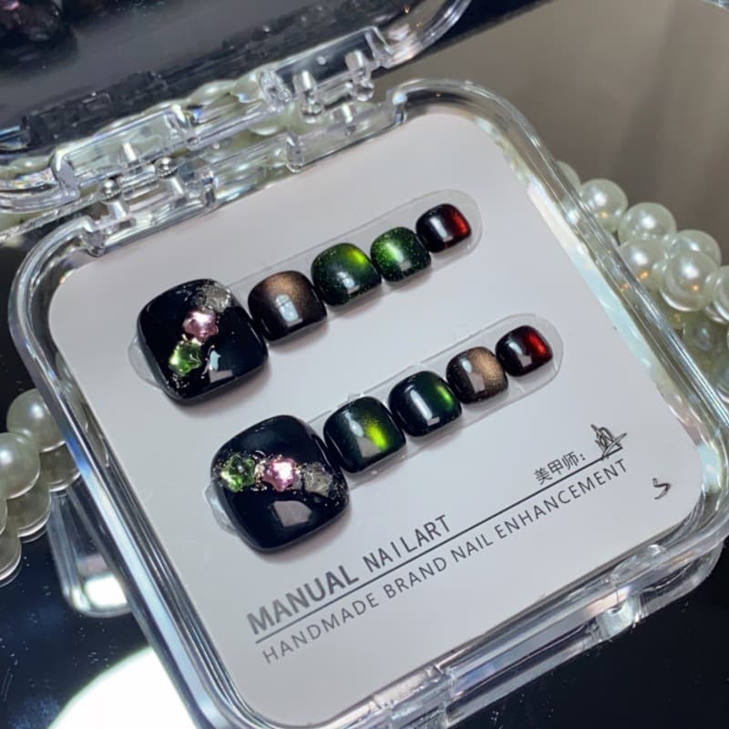 Toenail Patch Pure Hand-Worn Nail Wholesale Rainbow Cat Eye Color Diamond Black White Toenail Nail Stickers