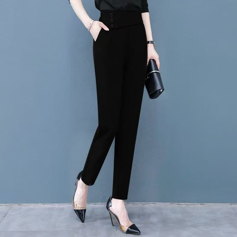 Spring and Summer New Black Slimming Button Cigarette Pants Women High Waist Commuter Style Formal Long Harem Pants Cross-Border Wholesale