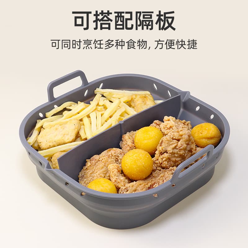 Manufacturer customized air fryer square silicone baking pan foldable tray household high temperature resistant baking fryer mat